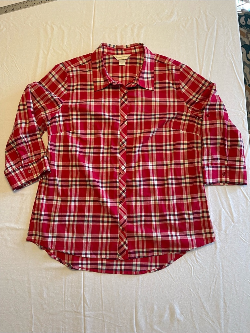Flannel Cabincore Red, White & Blue Plaid Button-Down Shirt